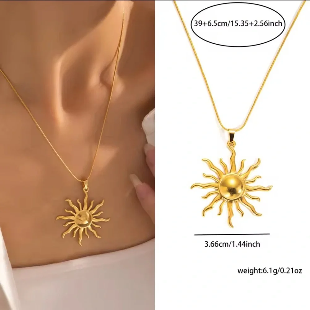 New Stainless Steel 18K GOLD SUN Necklace
